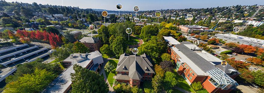 An arial shot of the Seattle Pacific University campus in the fall.